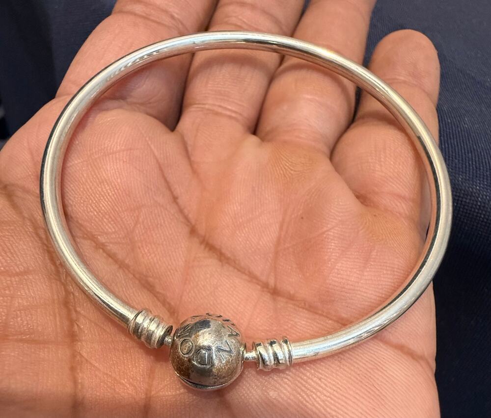 Authentic Pandora Sterling Silver Bangle Bracelet S925 ALE 7.5”
